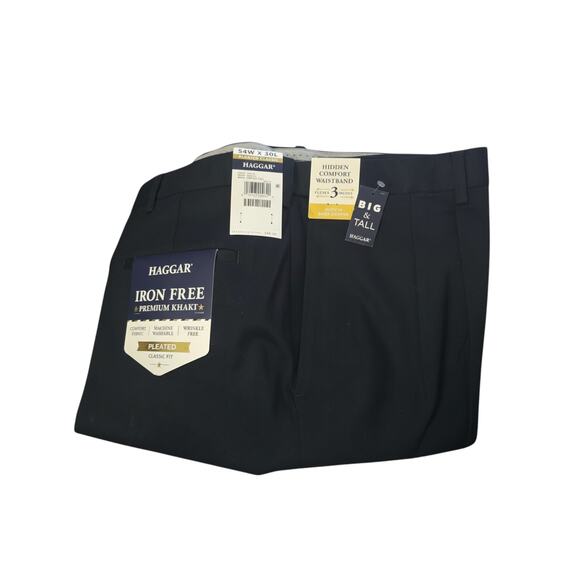 Men's Haggar Pleated Classic Pants, Black 54W x 30L, NWT - Picture 2 of 2